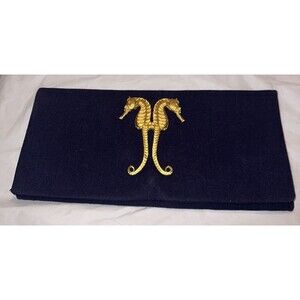 Queen BEA Studio Coastal Gold Seahorse On Blue Clutch